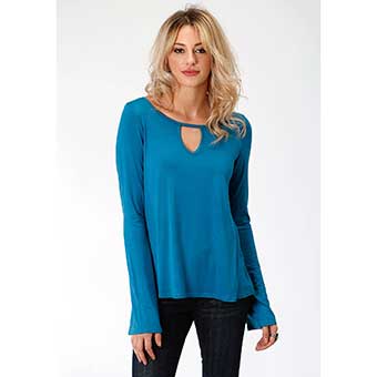 Stetson Women's Long Sleeve Jersey Knit Tee - Turquoise