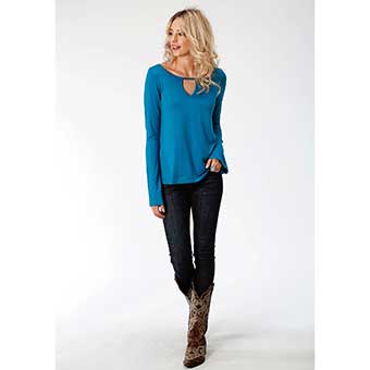 Stetson Women's Long Sleeve Jersey Knit Tee - Turquoise #2