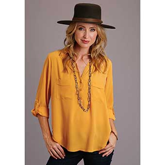 Stetson Ladies Crepe 3/4 Sleeve Blouse - Gold