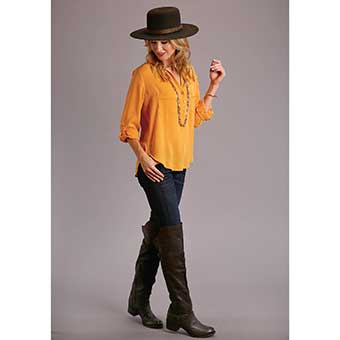 Stetson Ladies Crepe 3/4 Sleeve Blouse - Gold #2