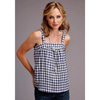 Stetson Ladies Plaid Camisole Style Top - Navy & White