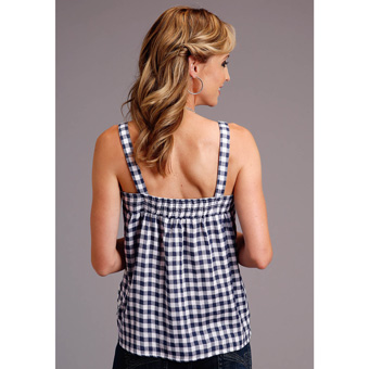 Stetson Ladies Plaid Camisole Style Top - Navy & White #3