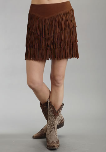 Stetson Ladies Suede Fringe Skirt - Brown #2
