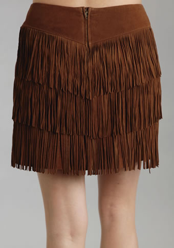 Stetson Ladies Suede Fringe Skirt - Brown #3