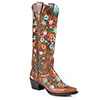 Stetson Ladies Flora Tall Boots w/Embroidered Flowers - Brown