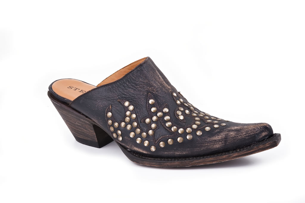 Stetson® Ladies Fancy Western Mules - Distressed Black