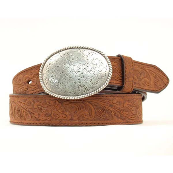 Embossed Country Utility Belt with Cool Oval Belt Buckle