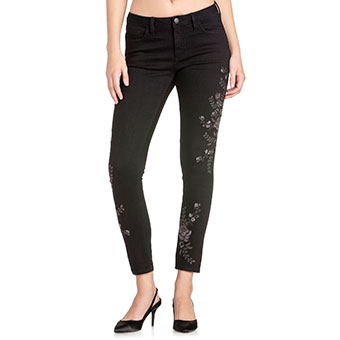 Miss Me Floral Embroidered Mid-Rise Ankle Skinny Jean - Black