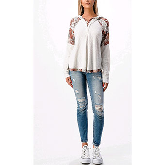 Miss Me Patched Hoodie Knit Top - White #1