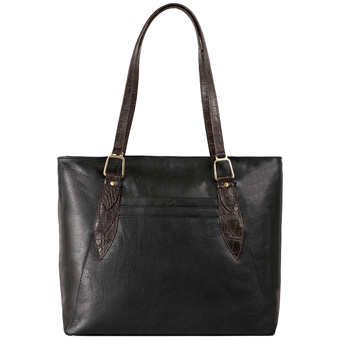 Scully Cincinatti Glazed Leather Handbag w/Croco Accents - Black