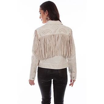 Scully Ladies Fringe Jean Jacket - Off White #2
