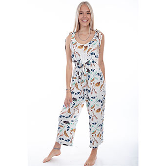 Scully Honey Creek Sleeveless Jumpsuit w/Feathers & Arrows