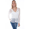 Scully Honey Creek Embroidered Mesh Tie Blouse - White