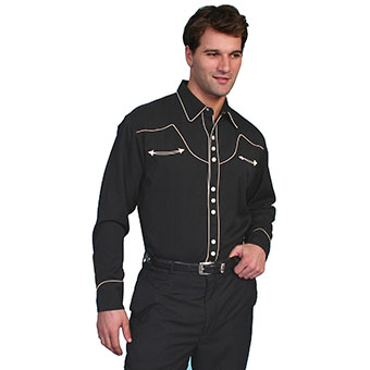 Scully Men's Western Shirt w/Contrast Piping - Black/Cream