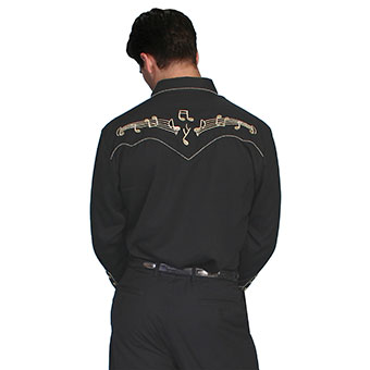 Scully Men's Black Shirt w/Gold Embroidery Notes #2