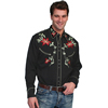 Scully Men's Black Shirt w/Floral Embroidery Front