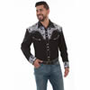 Scully Men's Shirt w/Floral Tooled Embroidery - Black/White