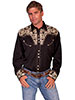 Scully Men's Shirt w/Floral Tooled Embroidery - Black/Gold