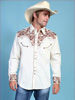 Scully Men's Shirt w/Floral Tooled Embroidery - Natural/Caramel