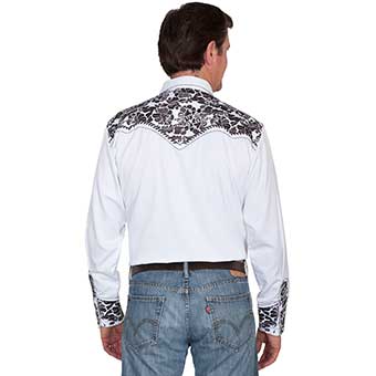 Scully Men's Shirt w/Floral Tooled Embroidery - White/Pewter #2