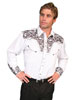 Scully Men's Shirt w/Floral Tooled Embroidery - White/Pewter