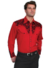 Scully Men's Shirt w/Floral Tooled Embroidery - Red/Black