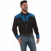 Scully Men's Shirt w/Floral Tooled Embroidery - Black/Royal Blue