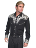 Scully Men's Shirt w/Floral Tooled Embroidery - Black/Silver