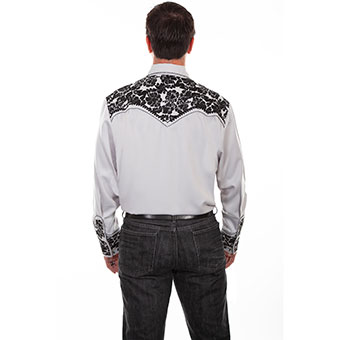 Scully Men's Shirt w/Floral Tooled Embroidery - Light Grey/Steel #2