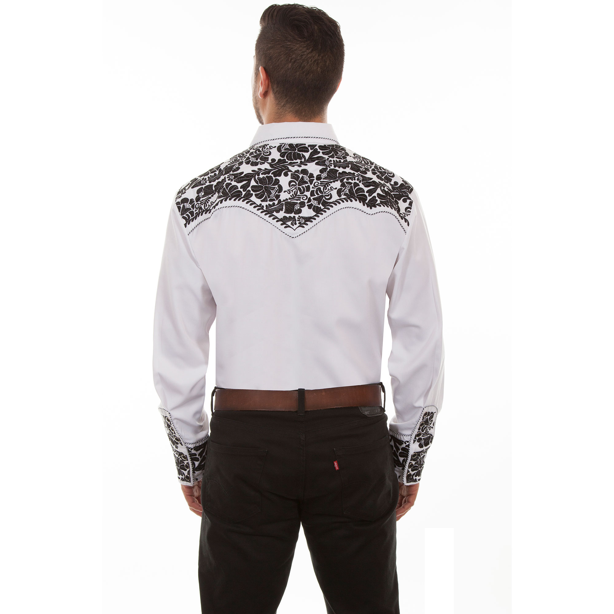 Pungo Ridge - Scully Men's Shirt w/Floral Tooled Embroidery - White ...