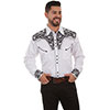 Scully Men's Shirt w/Floral Tooled Embroidery - White/Black