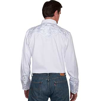Scully Men's Shirt w/Floral Tooled Embroidery - White #2