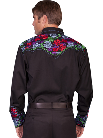 Scully Men's Shirt w/Floral Tooled Embroidery - Multi Color #2