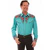 Scully Men's Shirt w/Floral Tooled Embroidery - Turquoise/Multi Color