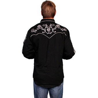 Scully Men's Shirt w/Floral Embroidery - Jet Black/White #2