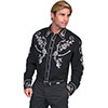Scully Men's Shirt w/Floral Embroidery - Jet Black/White