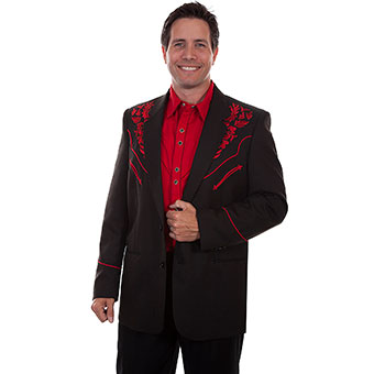 thumbnail image 2 of Scully Black Button Front Men's Blazer With Floral Embroidery - Western Style Formal Jacket P-733 2 of 13