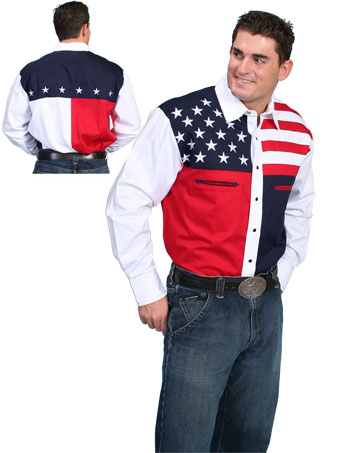 Scully Men's Red, White & Blue Color Block Shirt w/Stars & Stripes