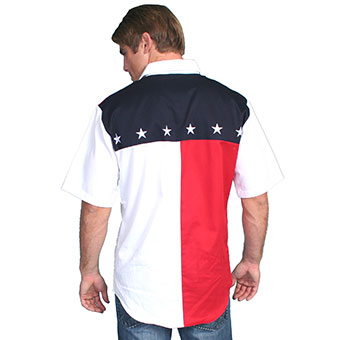 Scully Men's S/S Red, White & Blue Color Block Shirt w/Stars & Stripes #2