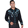 Scully Men's Western Shirt w/Embroidered Leaves - Black/Blue