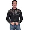 Scully Men's Western Shirt w/Embroidered Scrolls - Black/Tan