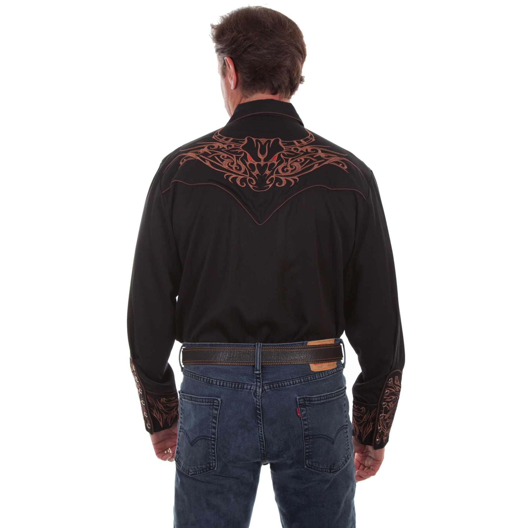 Pungo Ridge - Scully Men's Tribull Embroidered Western Shirt - Black ...