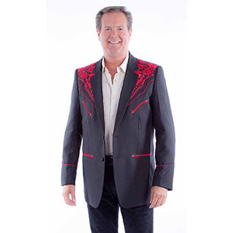 Scully Men's Floral Embroidered Blazer - Black/Red