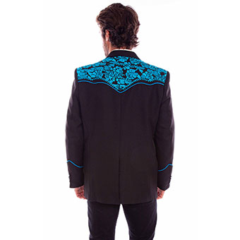 Scully Men's Floral Embroidered Blazer - Black/Turquoise #2