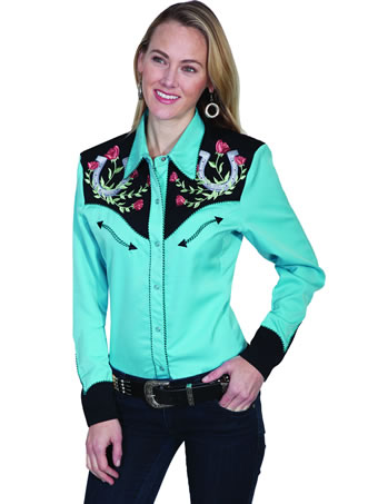 Scully Ladies Long Sleeve Shirt w/Horseshoe Embroidery #1