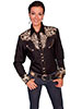 Scully Ladies Long Sleeve Shirt w/Floral Tooled Embroidery - Gold