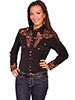 Scully Ladies Long Sleeve Shirt w/Floral Tooled Embroidery - Black