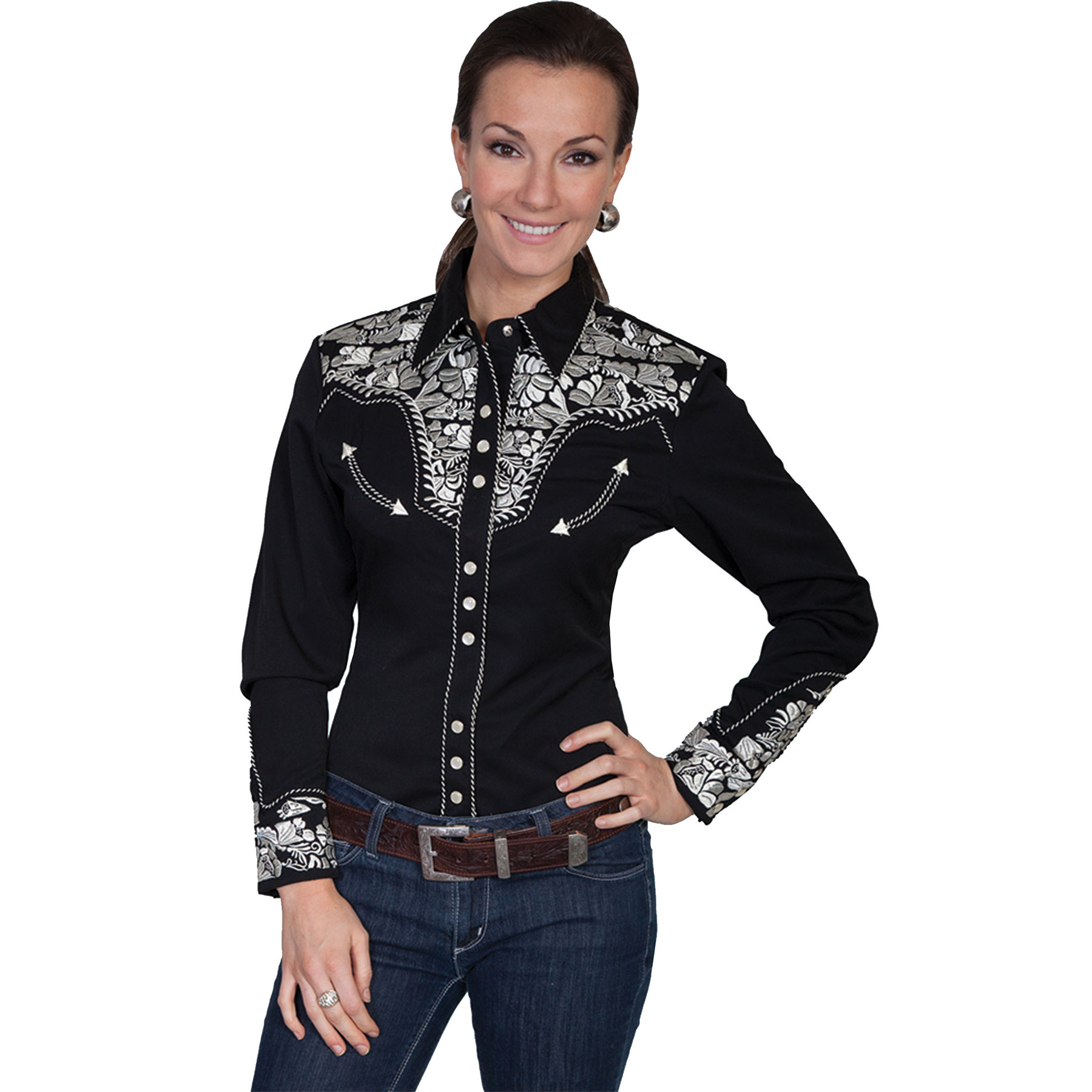 Pungo Ridge Scully Ladies Long Sleeve Shirt Wfloral Tooled