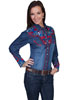 Scully Ladies L/S Shirt w/Colorful Floral Tooled Embroidery - Denim