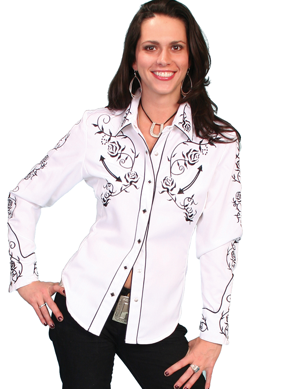 Pungo Ridge - Scully Ladies Long Sleeve Shirt w/Floral Embroidery ...